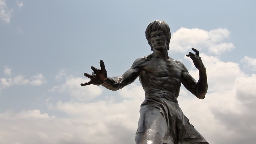 Hong Kong, China - April 13: Time lapse of Statue of Bruce Lee, a Kung Fu Hero