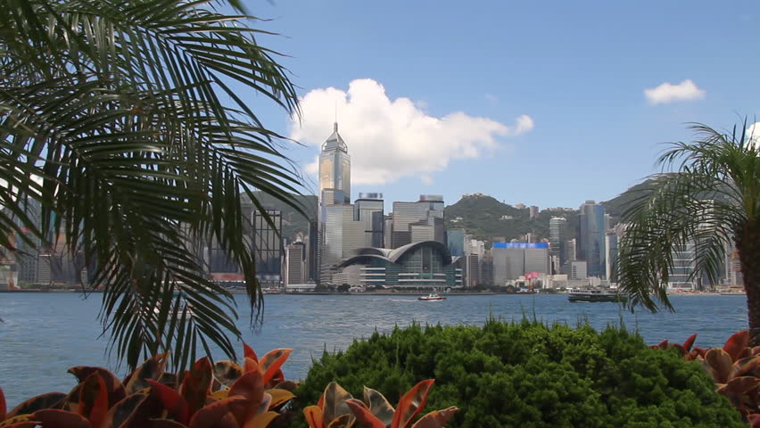 Hong Kong skyline in the summer - Hong Kong skyline, Victoria harbor, Ferry,