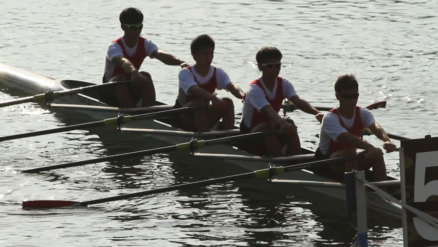 Hong Kong, China - November 5: Men's four rowing team at the start of a regatta
