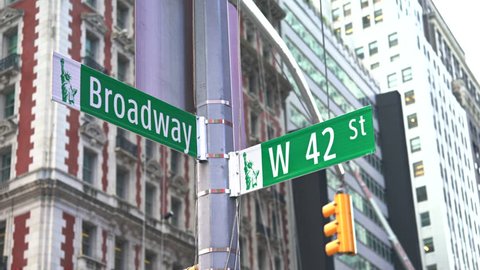 Broadway street sign, slider shot - New York City, Manhattan