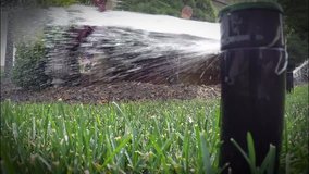 Automatic irrigation system watering lawn