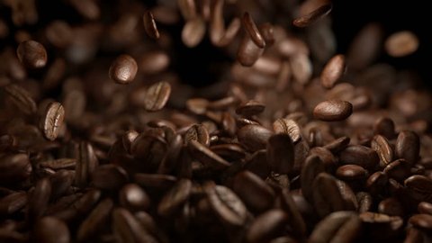 High quality video of falling coffee beans in real 1080p slow motion 1000fps