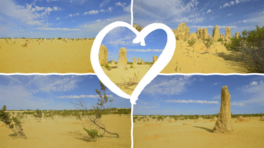 Pinnacles Area in National Park on the West Coast of Australia, Collage, medley, Western Australia, Australia, Down Under, 4k Video