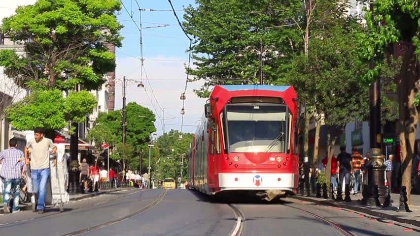 ISTANBUL - MAY 23: Tramway traffic at Divan Yolu close to Sultanahmet Square on