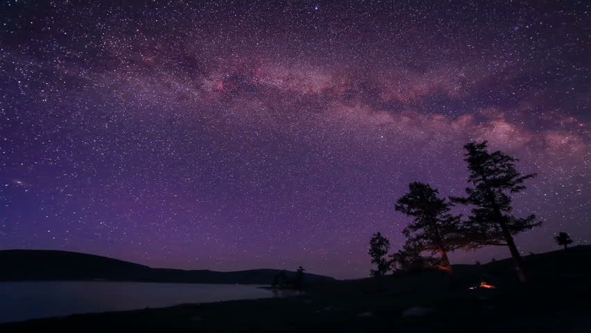 Starry Night over the clouds over the lake Khoton Nuur, Mongolia. Full HD.