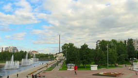 Around the tower timelapse Iset River, Ekaterinburg, Russia.