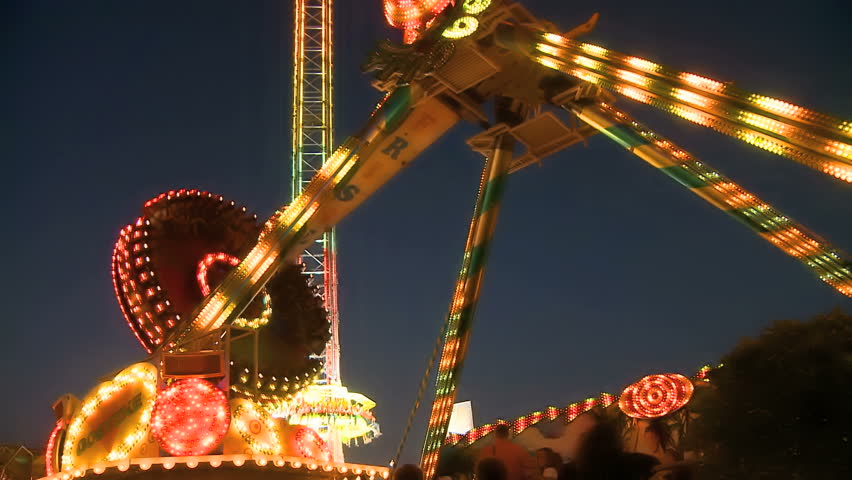 MUNICH - SEP 23: Illuminated Fun Rides at night at the Oktoberfest on September