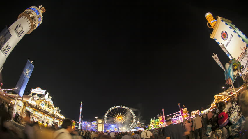 MUNICH - SEP 23: A timelapse of the Oktoberfest in fisheye view with the big