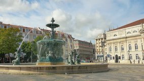 High quality time lapse video of fountain on the Rossio Square – Lisbon, Portugal in 4K