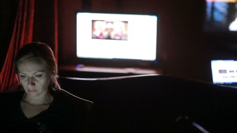 Man Secretly Watching Porn Sites Night Stock Footage Video (100%