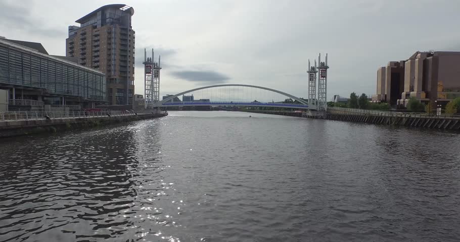 4k - Drone / Aerial - Lift Bridge - Media City - Salford Quays