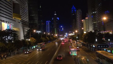 SHENZHEN, CHINA - 5 MAY 2012, Heavy traffic in Business District by night
