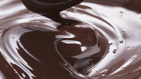 Slow motion of pouring melted premium dark chocolate, 180fps 
