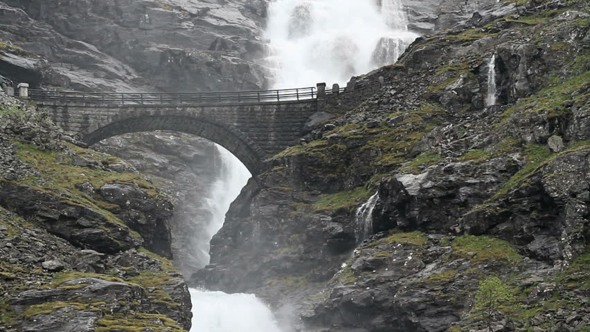 Trollstigen serpentine mountain road, Stigfossen bridge, Romsdal, Norway