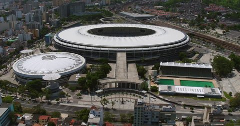 RIO DE JANEIRO, BRAZIL - DECEMBER 2016 :Aerial overhead shot of Maracana Stadium in Rio de Janeiro, Brazil. Opening and closing ceremonies of the 2016 Summer Olympics took place on Maracana Stadium