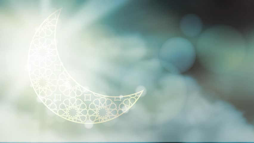 Glittering ornamental moon with moving clouds bokeh effect.  HD graphic animation for muslim holiday holly month Ramadan Kareem. Royalty-Free Stock Footage #24343592