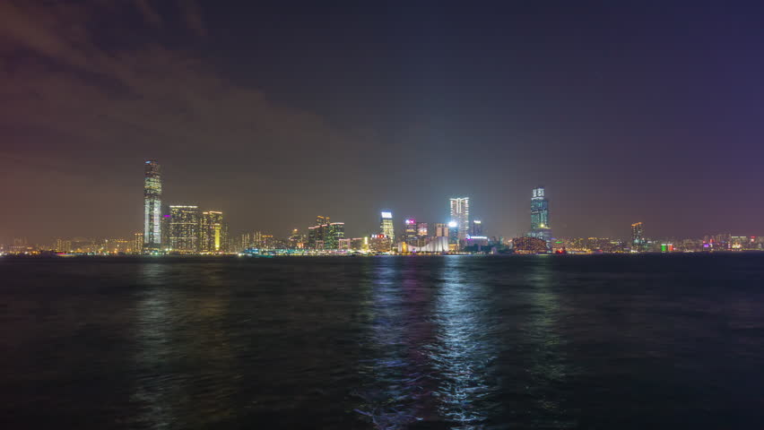night illumination hong kong city bay panorama 4k time lapse china
