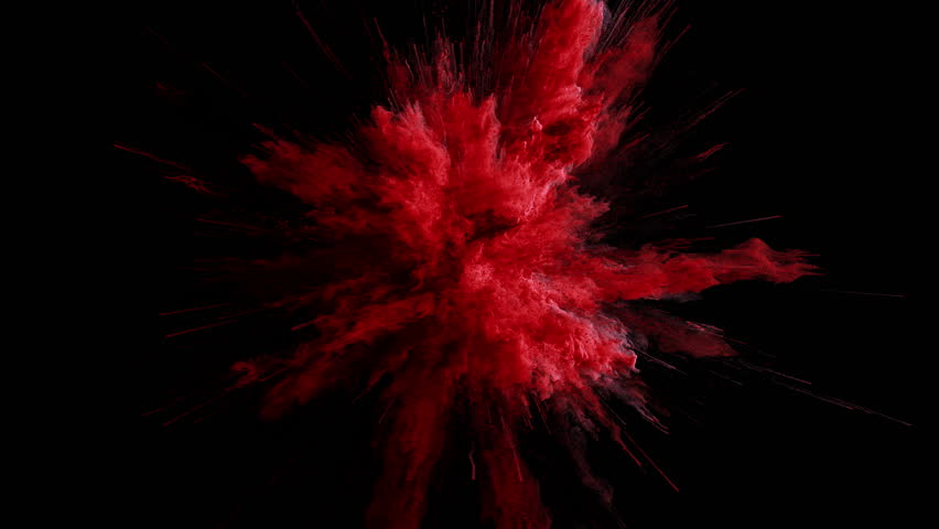 Cg animation of red powder explosion on black background. Slow motion movement with acceleration in the beginning. Has alpha matte | Shutterstock HD Video #24364163