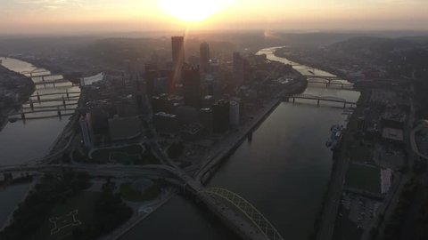 Pittsburgh Reveal Sunset Sunrise Aerial 4K