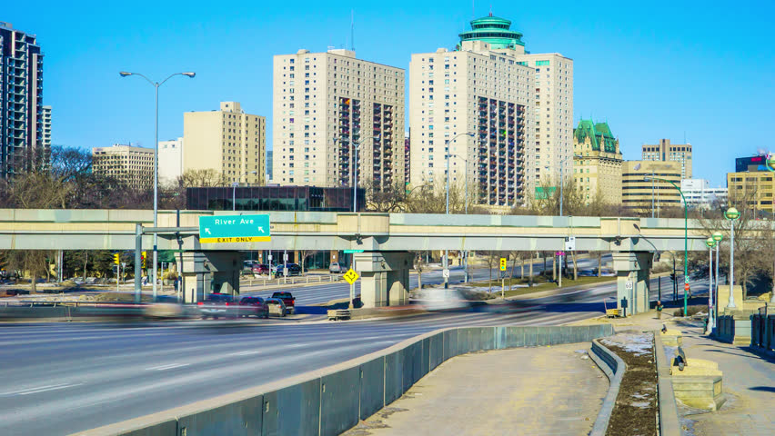 Winnipeg Traffic Time Lapse 4K 1080p. A Timelapse of traffic in downtown winnipeg of the skyline in manitoba canada.