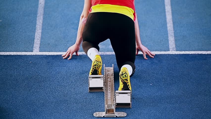Athlete at the starting block in the track and field competition