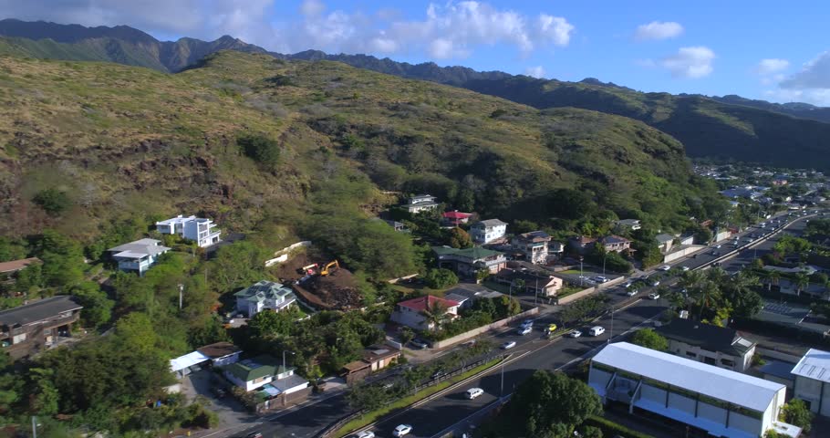 Aerial video of homes along the Kalanianaole Highway Hawaii