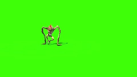 Monster Alien long Leg Walks Front 3D Animation Green Screen