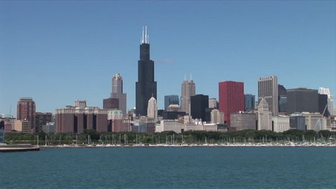 Very wide shot of skyscrapers in Chicago United States