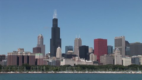 Wide shot of skyscrapers in Chicago United States