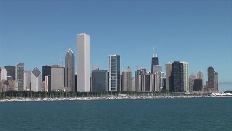 Wide shot of skyscrapers in the skyline of Chicago United States