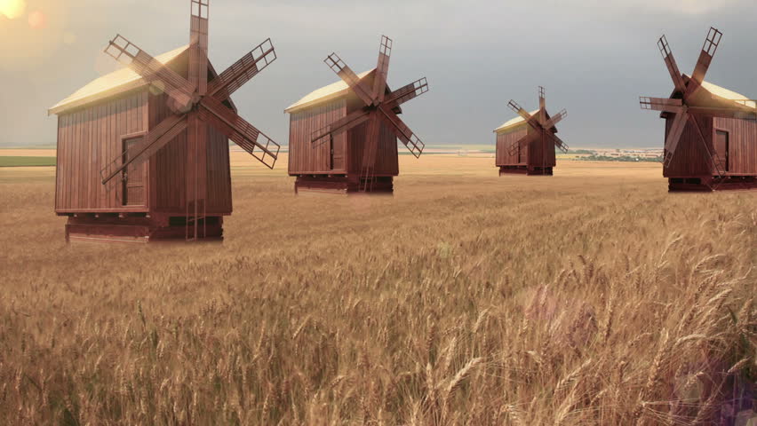 Old wooden windmills (Computer generated composition)