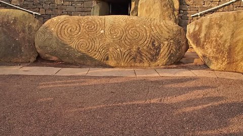 A facade of Newgrange, the Ancient Temple biult by an irish farming community about 5,200 years ago in the Boyne Valley in Ireland's Ancient East