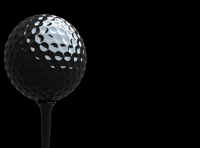  Rotating golf ball on tee in macro against black, seamless LOOP