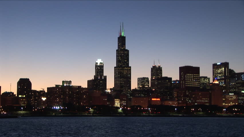 Wide shot of buildings across the Michigan Lake in Chicago United States
