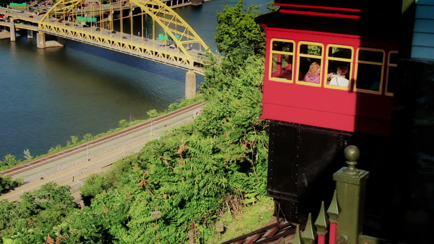 PITTSBURGH - JUNE 26: Tourists ride the Duquesne Incline down from the top of