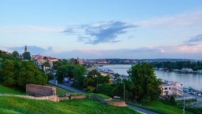 Day to Night timelapse zoom out motion video of Belgrade cityscape in Belgrade, Serbia.