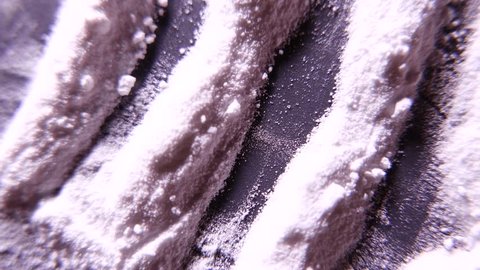 Strips of white powder. Cocaine or other powdered drug. 4K UHD