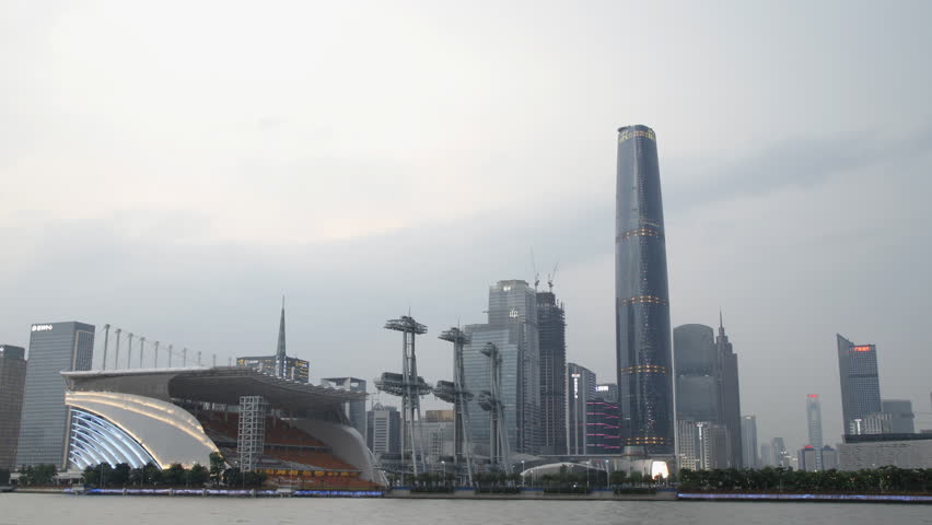 GUANGZHOU - MAY 10: Time lapse of Guangzhou Pearl River and City Skyline Day to