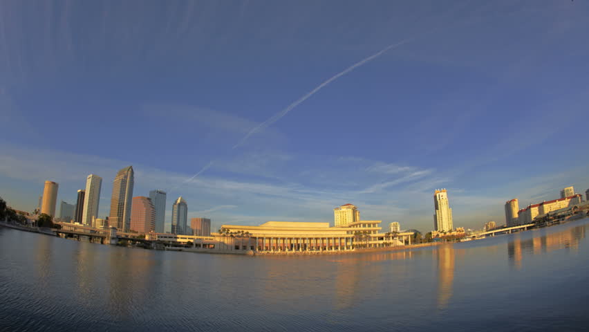 TAMPA - DEC 29: Fisheye Sunset Timelapse of Tampa Skyline and Convention Center