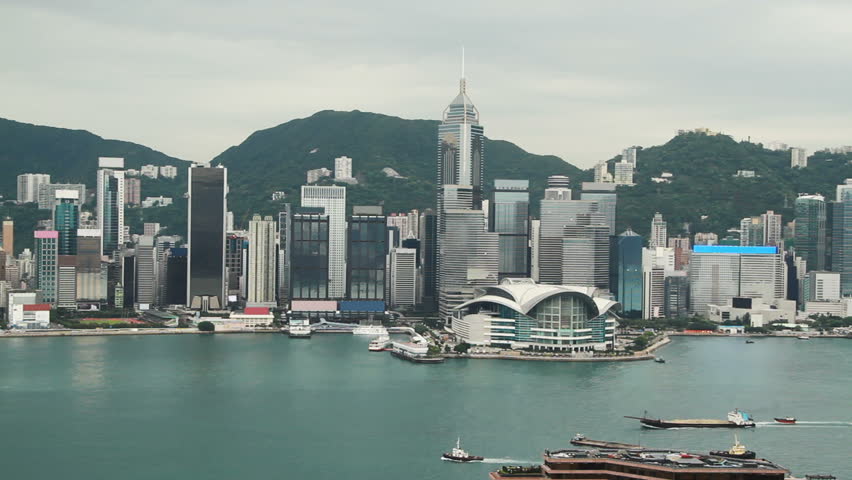 Early morning Hong Kong Island and Victoria Harbour, Hong Kong.
