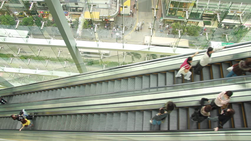 long escalator in the Hong Kong shopping mall