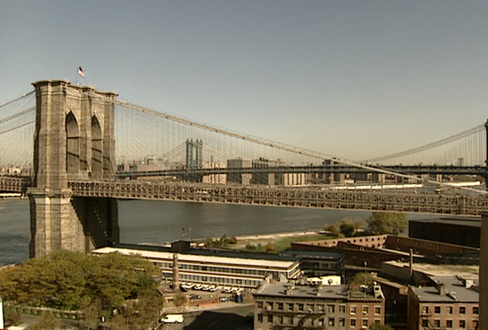 NEW YORK - Circa 2002: Brooklyn Bridge over the East River in 2002.