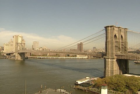 NEW YORK - Circa 2002: The Brooklyn Bridge and Midtown Manhatten in 2002.