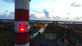Industrial chimney aerial drone footage, Klaipeda County, Lithuania - 001