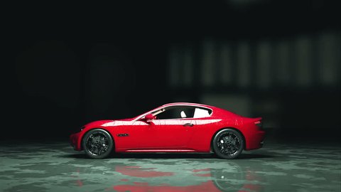 luxury red sport car with water drops. photorealistic 4K animation.