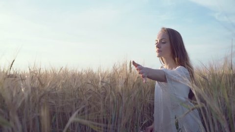 Beautiful woman in a wheat field