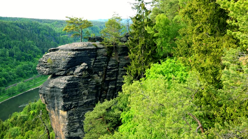 A rural area with a railway, a forest and a river - top view