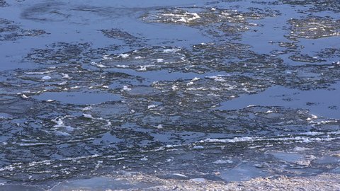 Floes moving fast through the river