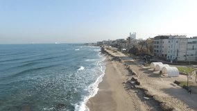 Israel Haifa Beach drone shore line tilt