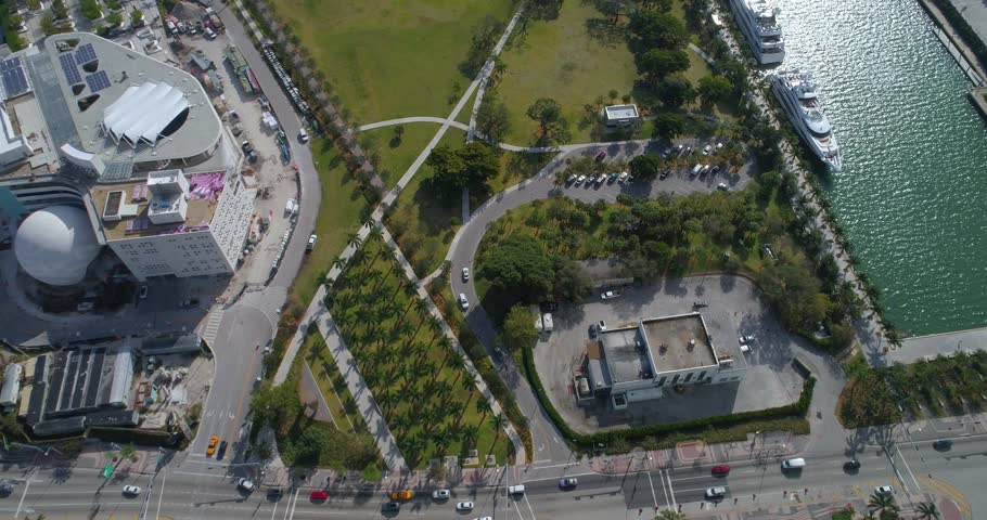 Aerial 4k video of Museum Park Downtown Miami Florida USA